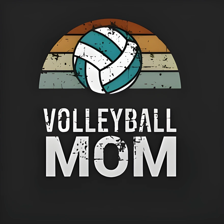 Волейбольный мяч на ретро-полосах и надпись Volleyball Mom