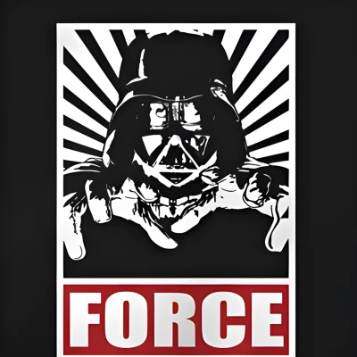 Чёрно-белая графика с Дартом Вейдером и красной надписью Force